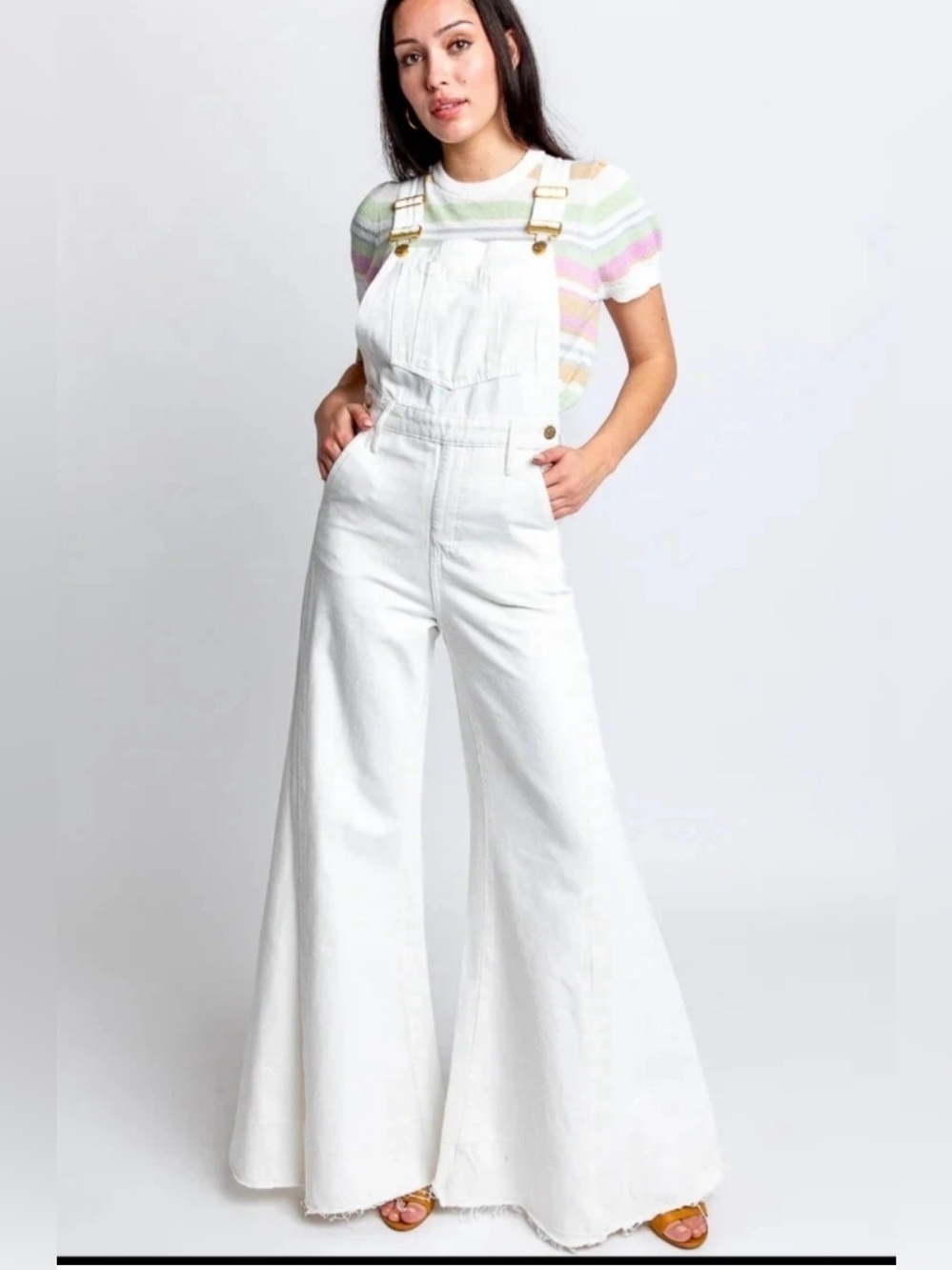 Show Me Your MuMu White Wide-Leg bellbottoms Denim Overalls
